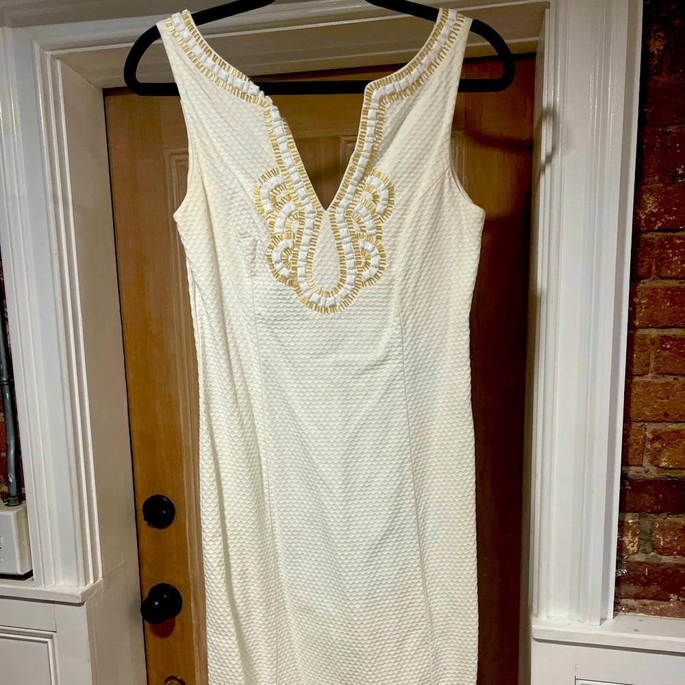Lilly Pulitzer Size 4 Gold Embroidered Dress